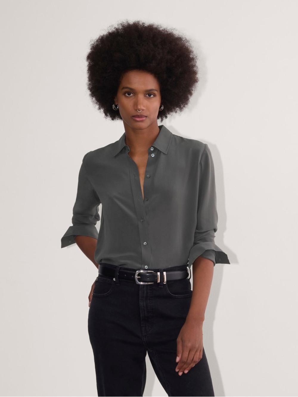 Everlane THE MUST-HAVE SHIRT IN WASHABLE SILK Graphite Size 6